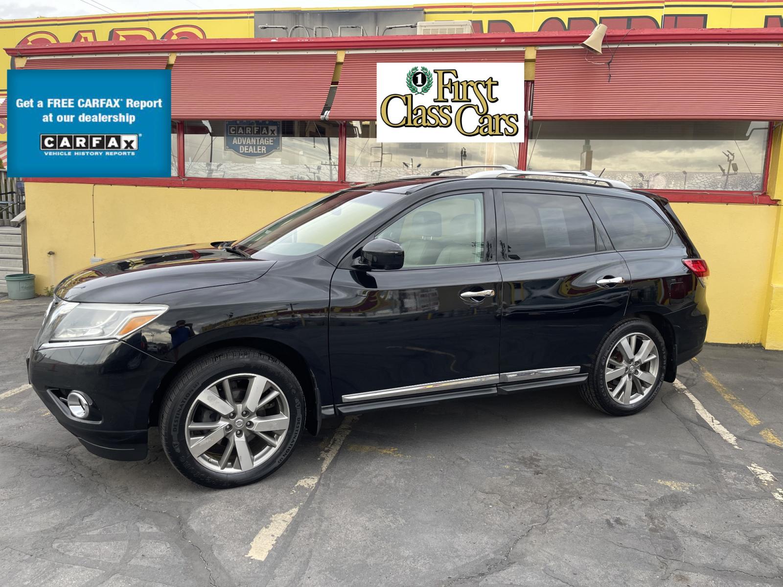 2014 Black /Tan Nissan Pathfinder Platinum (5N1AR2MM1EC) with an 3.5 Liter V6 engine, Automatic transmission, located at 801 South State Street, Salt Lake City, UT, 84111, (801) 328-0098, 40.751953, -111.888206 - Features: 20 Inch Plus Wheels, Power Hatch/Deck Lid, 4WD/AWD, Premium Package, A/C Seat(s), Rear Air Conditioning, Alloy Wheels, Rear Entertainment System, BOSE Sound System, Rear Seat Heaters, Bluetooth Technology, Rear View Camera, Fold-Away Third Row, Remote Start, Front Seat Heaters, Satellite R - Photo #0